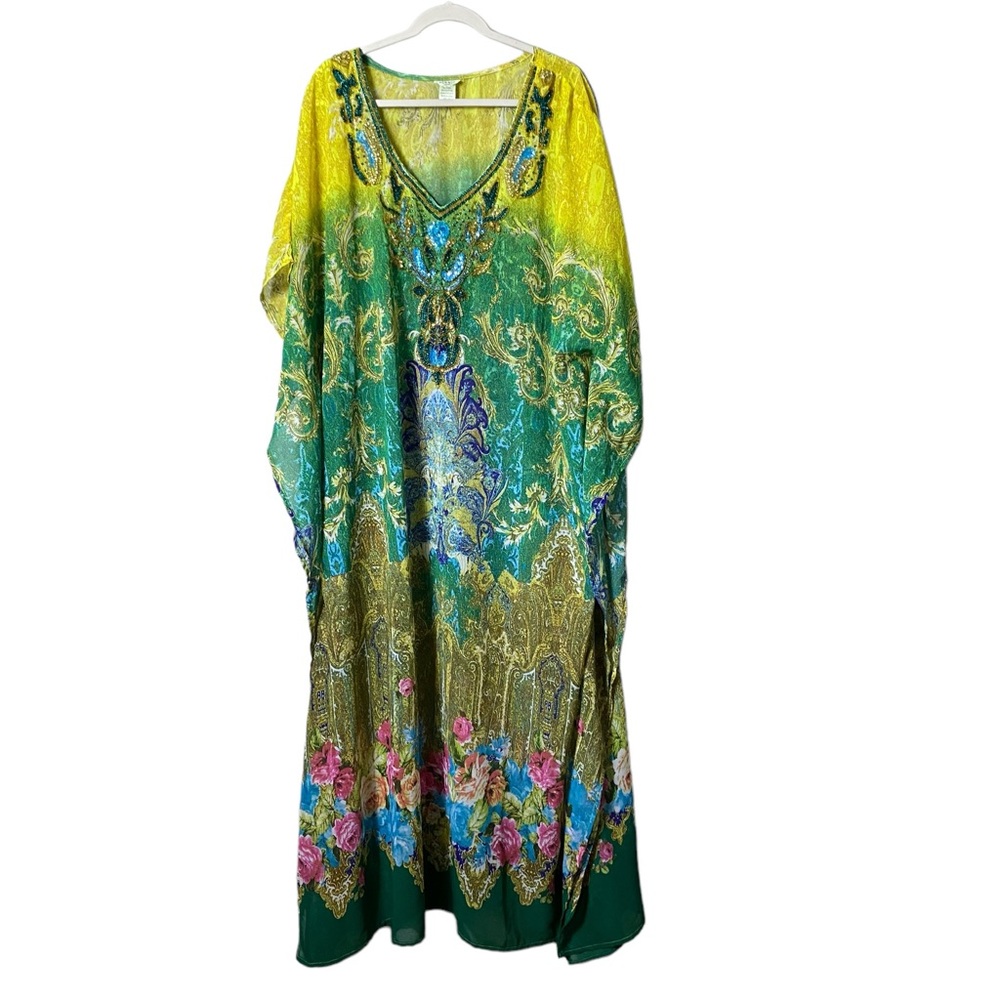 Vibrant Yellow-Green Floral Maxi Dress - Picture 2 of 9